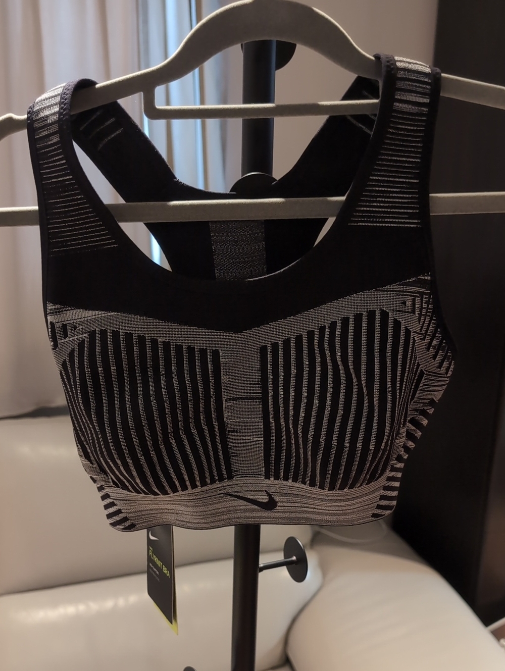 Nike Black & Gray Striped Seamless Racerback Sports Bra